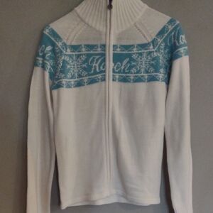 Vintage Hooch Women's 14 Winter White and Blue Sweater‎ with Nordic Pattern